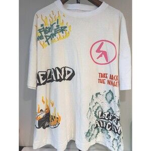 Lifted Anchors Graffiti Doodle Graphic T-Shirt White Men’s 2XL Heavyweight Tee